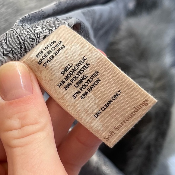 Soft Surroundings Plaid Faux Fur Coat Grey and White size XS - Picture 4 of 6